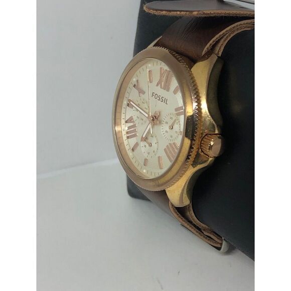 Fossil AM4620 Women's Brown Leather Analog Beige Dial Quartz Wrist Watch HO246 - Picture 2 of 9